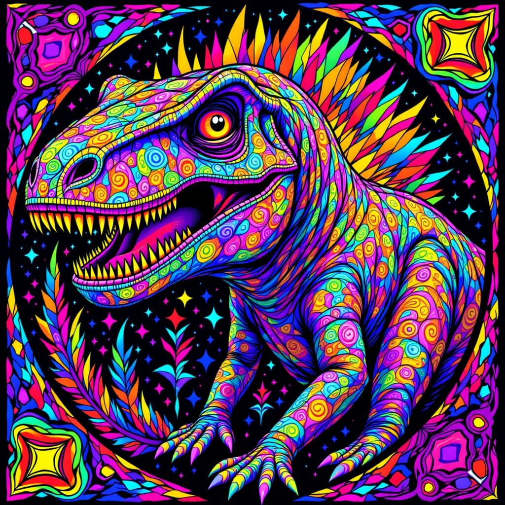 Kaleidoscope T-Rex with Zentangle Scales