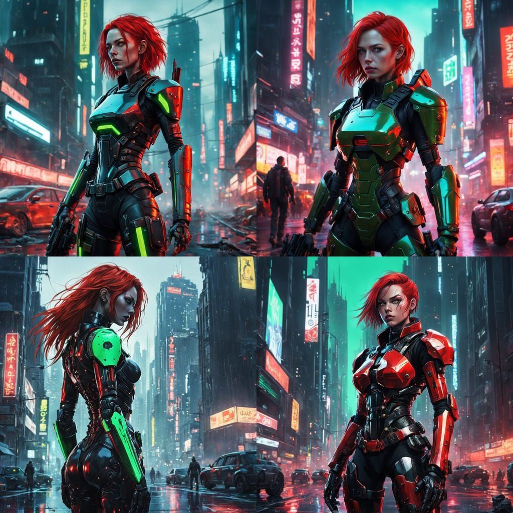 Cyberpunk Goddess with Gritty, High-Tech Armor