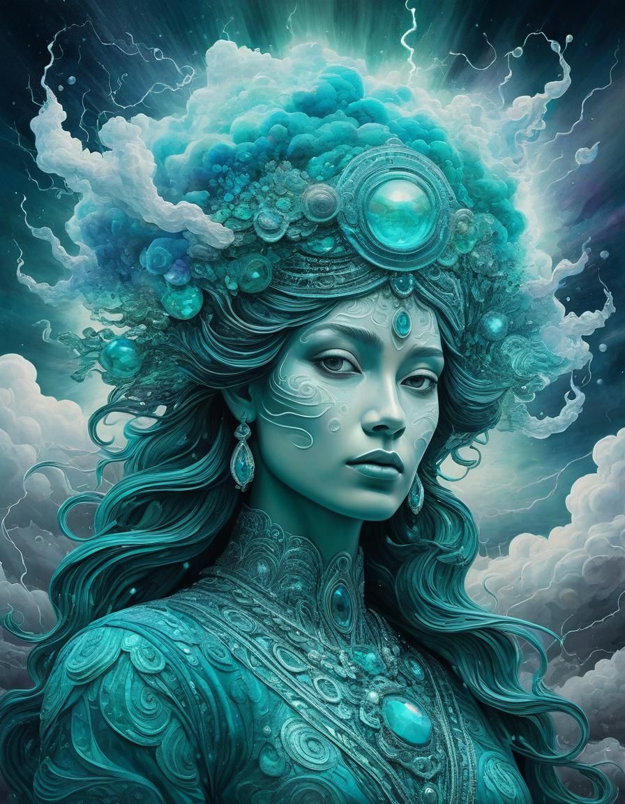 Ethereal Teal Abstract in Mixed Media Style