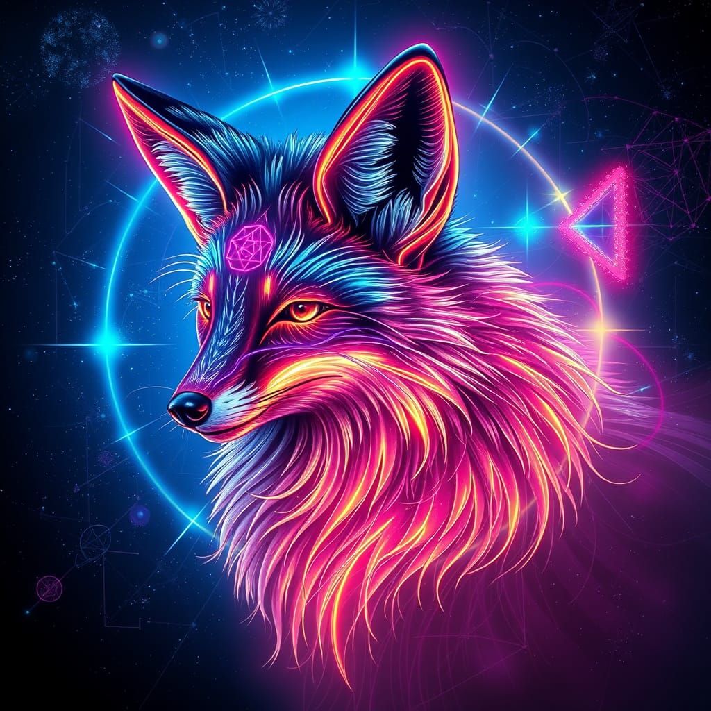 Neon Fox in Cosmic Astral Landscape