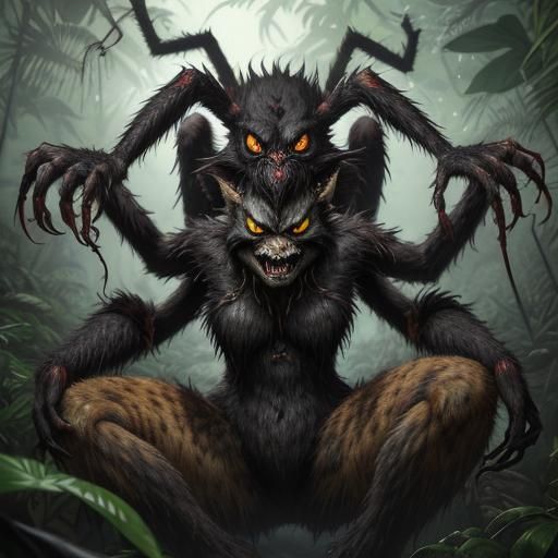 Grotesque Spider Creature in Jungle Setting