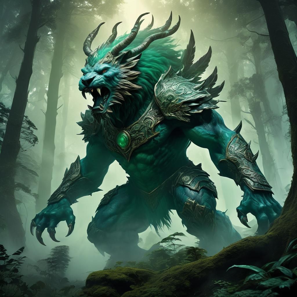 Armored Jade Spirit Beast in Mystical Forest
