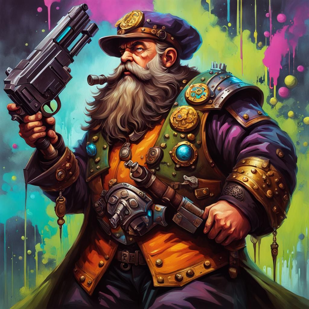 Dwarf Artificer with Pistol in Graffiti Art Style