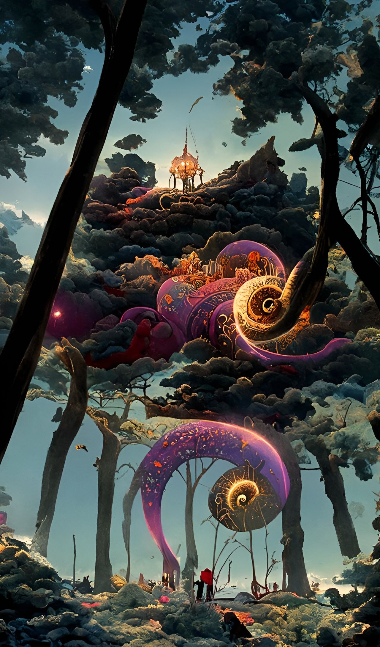 Fantasy Dreamscape with Magic Portals in Ukiyo-e Style