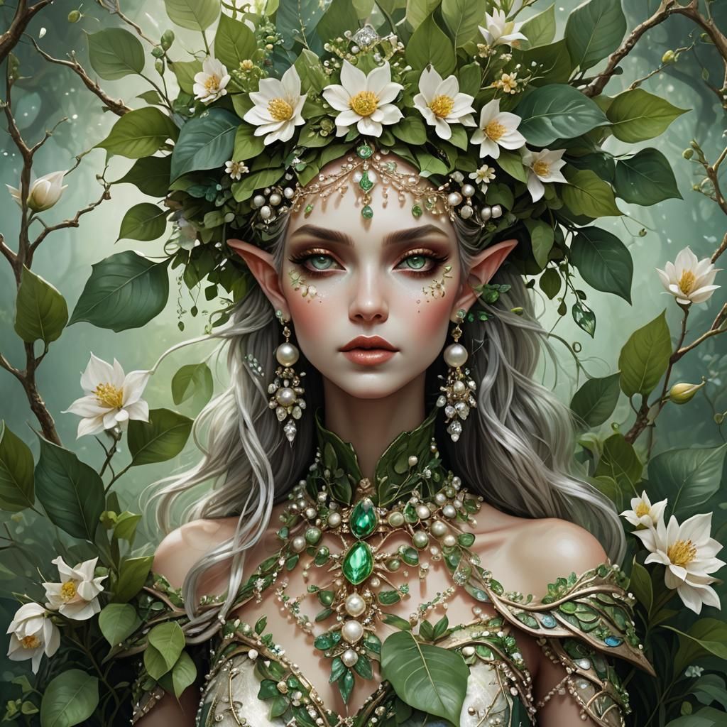 Ornate Elf Queen Portrait in Fantasy Art Style