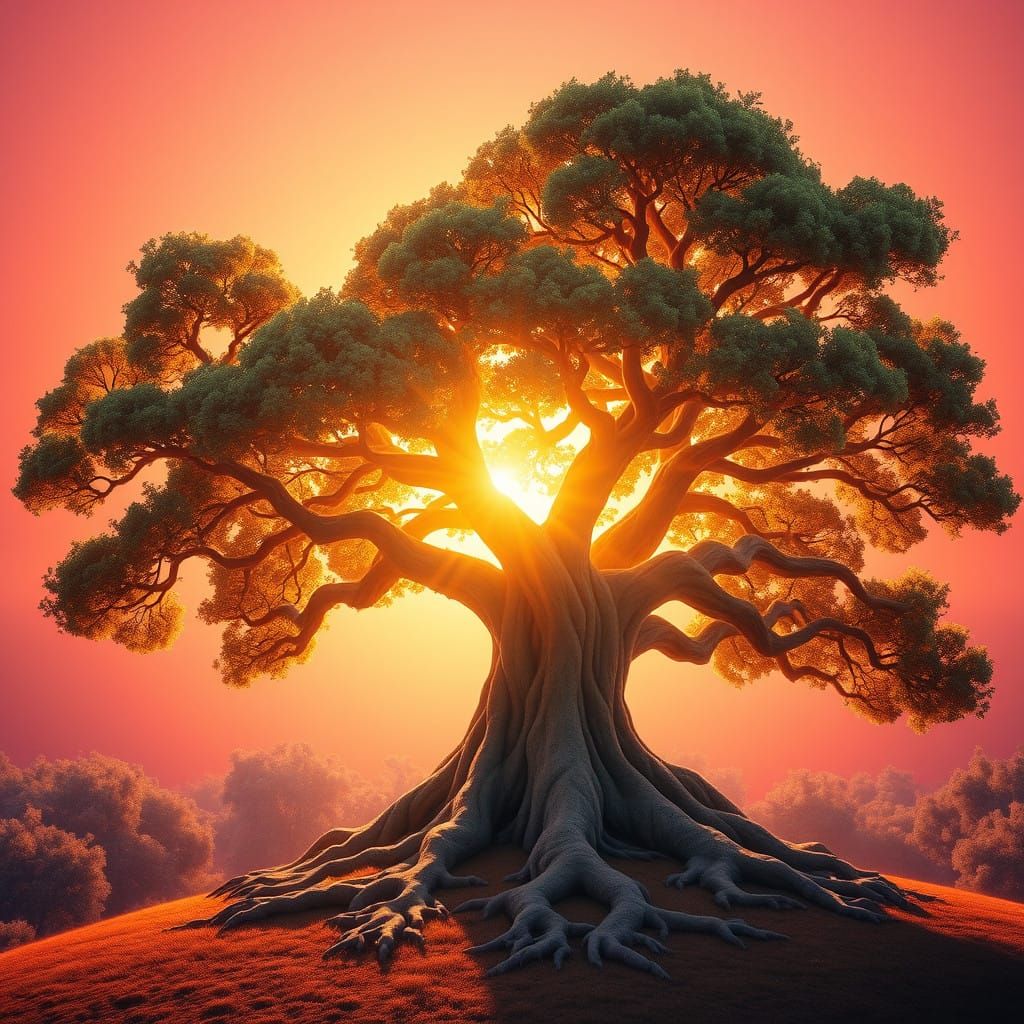 Majestic Glücksbaum Tree in Warm Sunlight