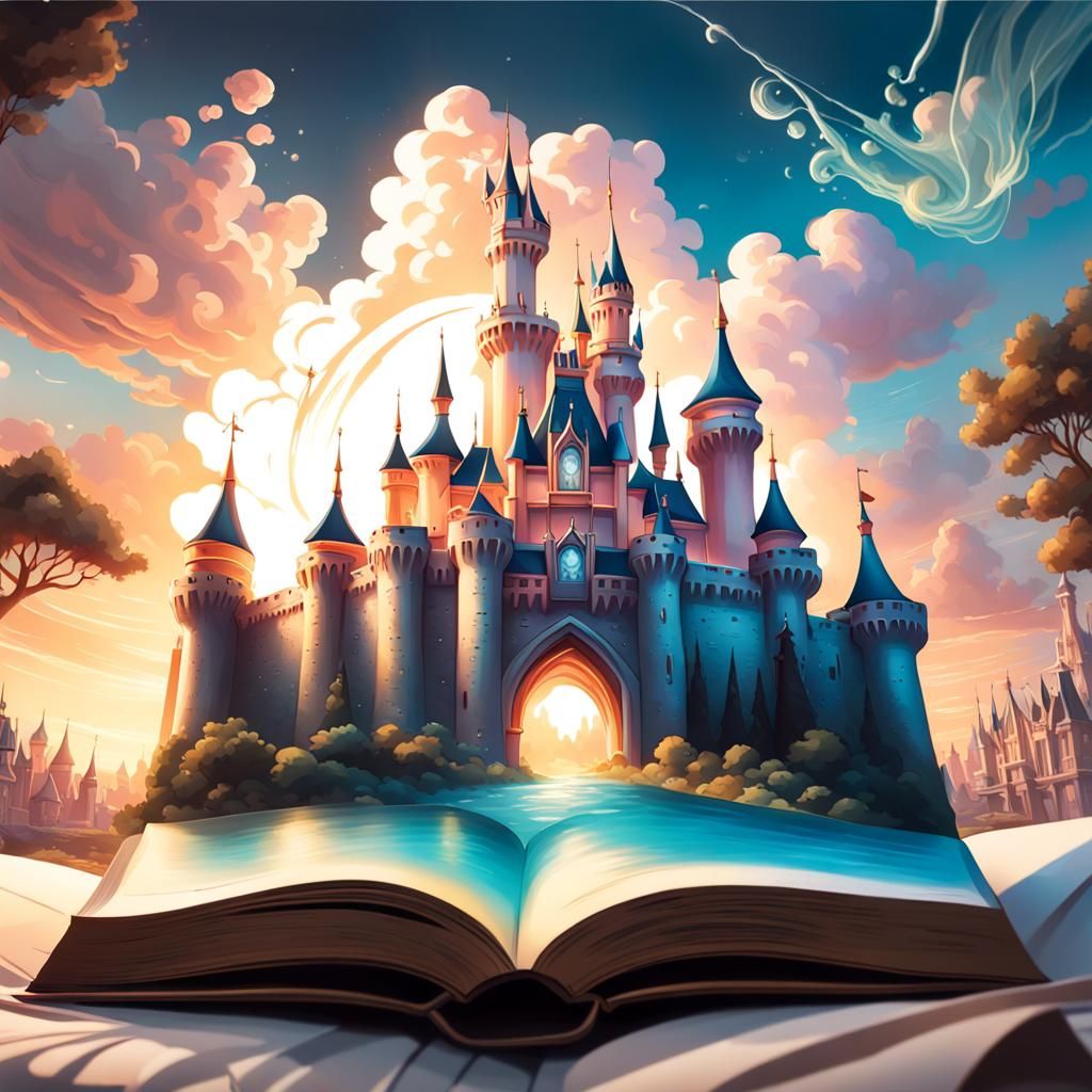 A castle coming out of a book