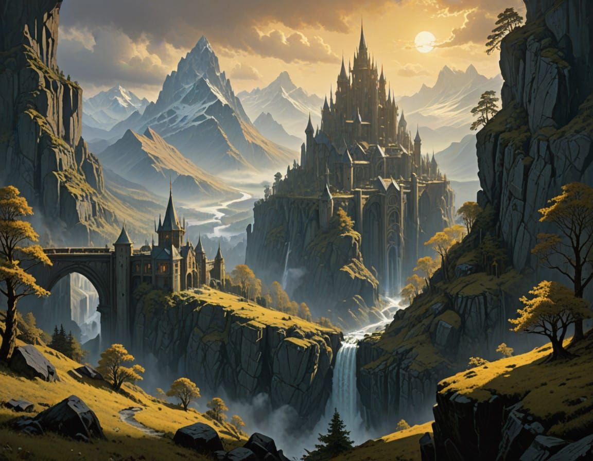 Ethereal Tamrielian Landscape with Nord Cities