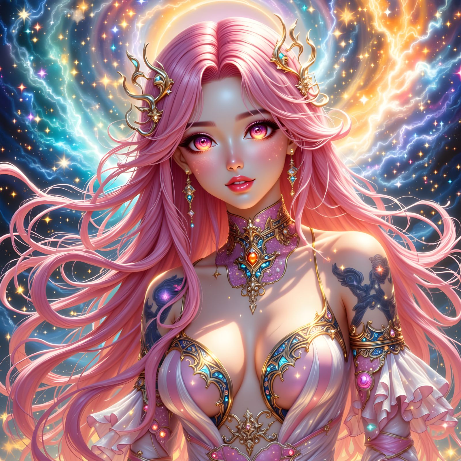 Glowing Pink-haired Digimon Trainer in Vibrant Hybrid Art St...