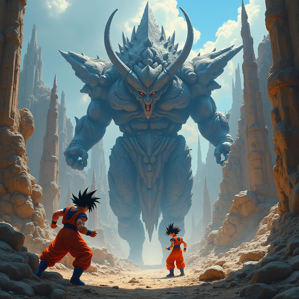 Goku and Vegeta vs Frieza in Sci-Fi Metropolis