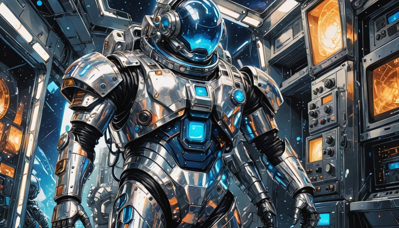 Time Traveler in Futuristic Comic Book Art