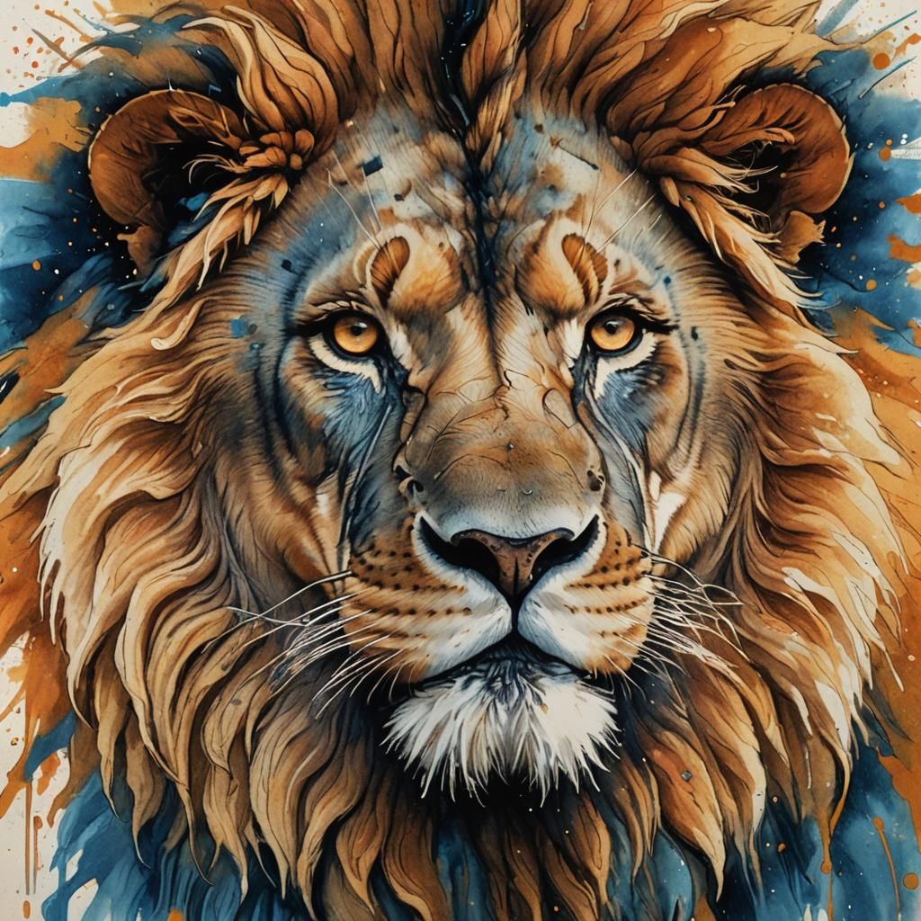 Detailed Pencil Sketch of Lion in Golden Light