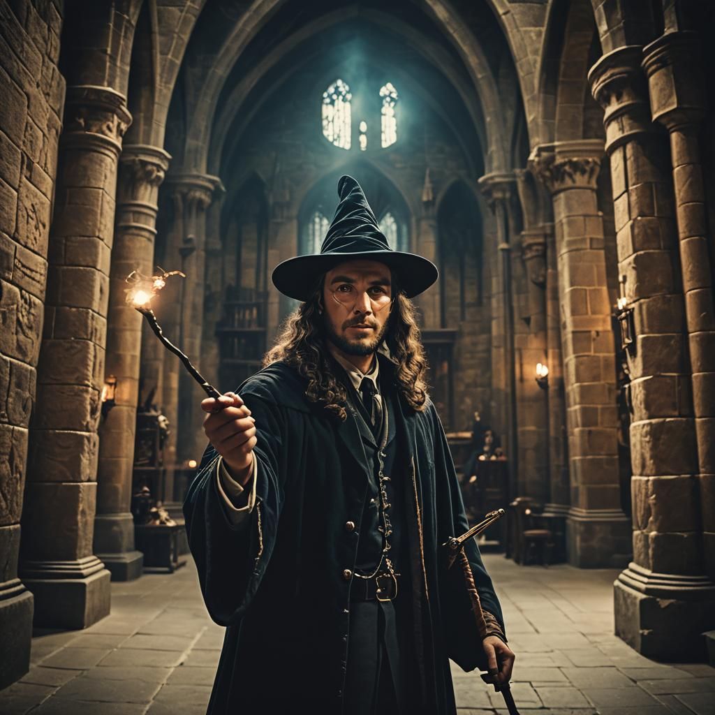 Young Wizard Inside Hogwarts: Cinematic Film Still
