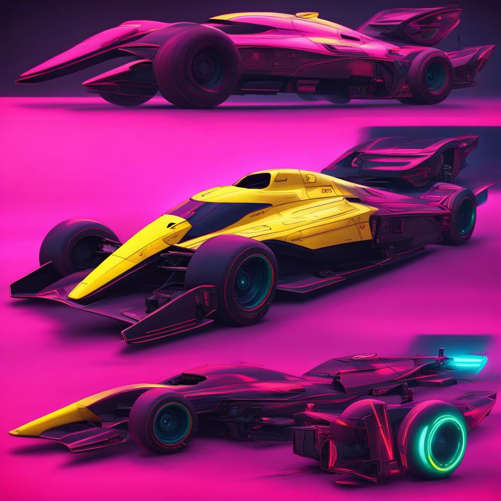 Cyberpunk F1 Car Races Through Neon Cityscape