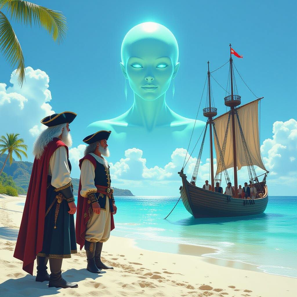 Columbus Meets Extraterrestrials in Hyperrealistic Style