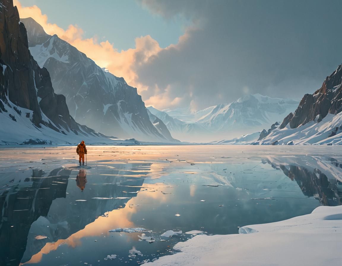 Antarctic Expedition: Frozen Lake at Dawn