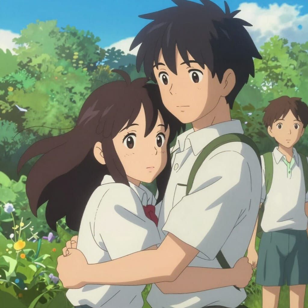 Anime Style Image of Students Embracing