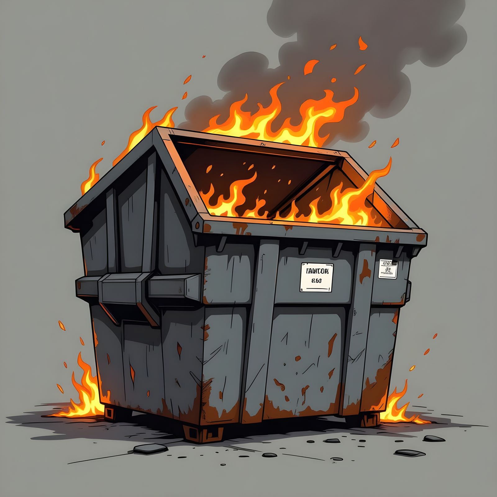 Greyscale Dumpster Fire Drawing