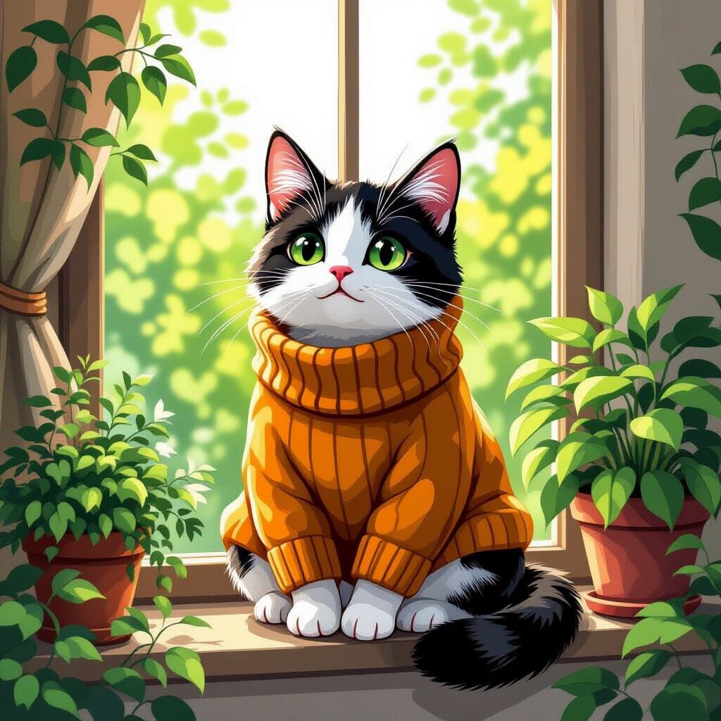 Cat in Sweater, Modern Art Style