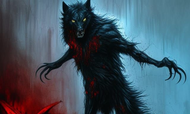 Realistic Black Wolf Demon in Horror Landscape