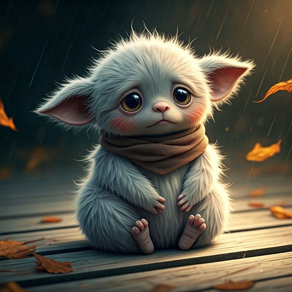 Whimsical Autumn Mammal in Soft Gray and Orange