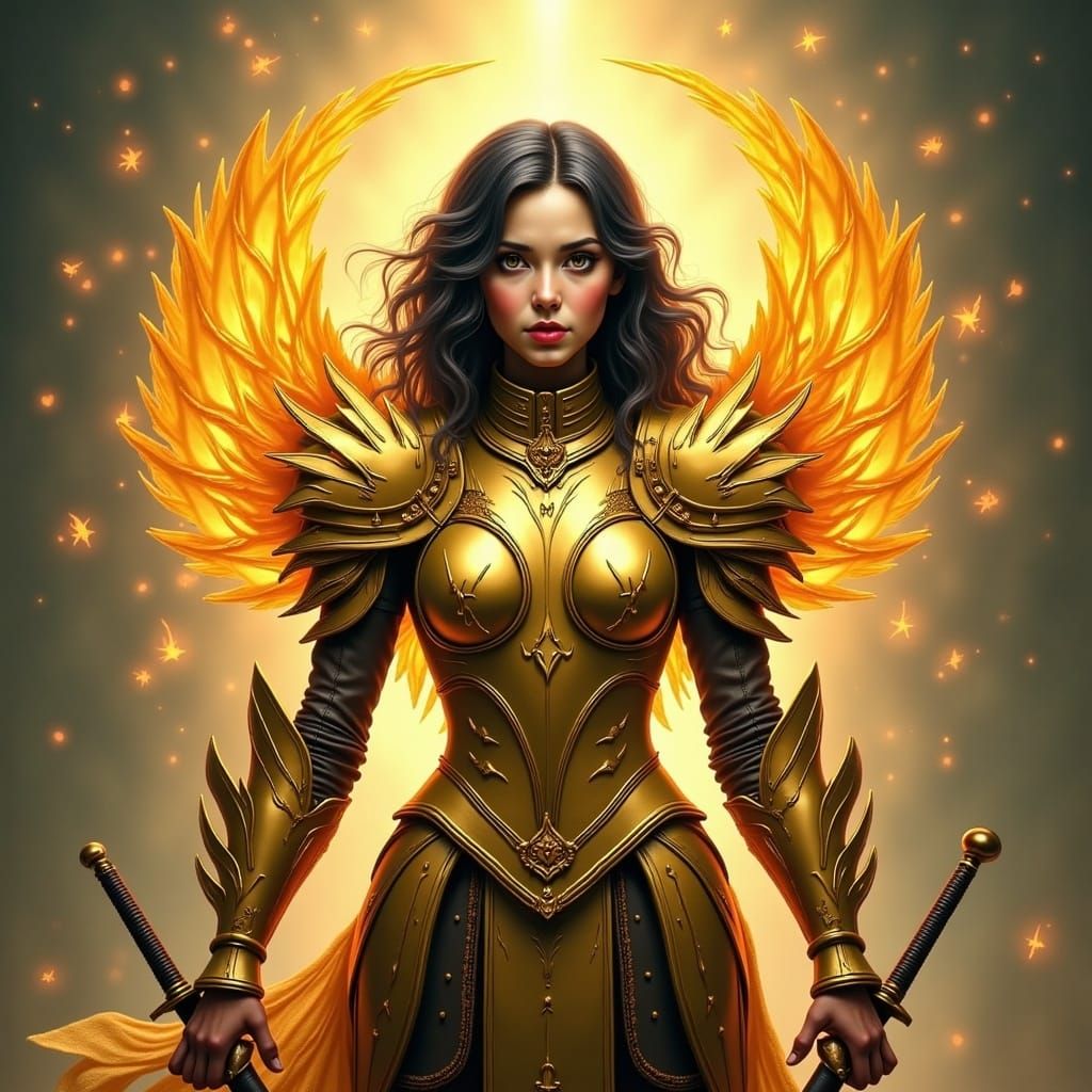 Radiant Armored Figure with Golden Laurel Armor