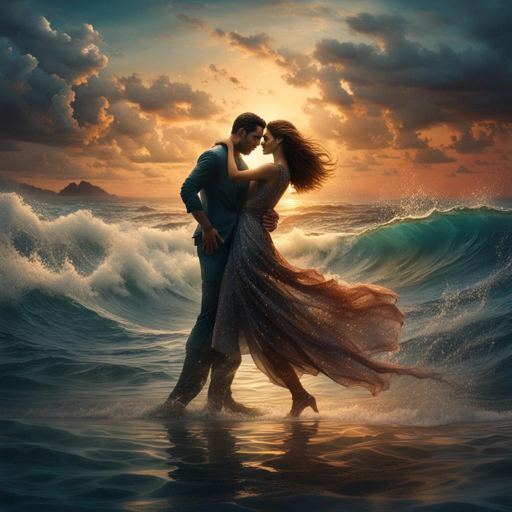 Romantic Zouk Dance in the Sea: Cinematic Digital Art