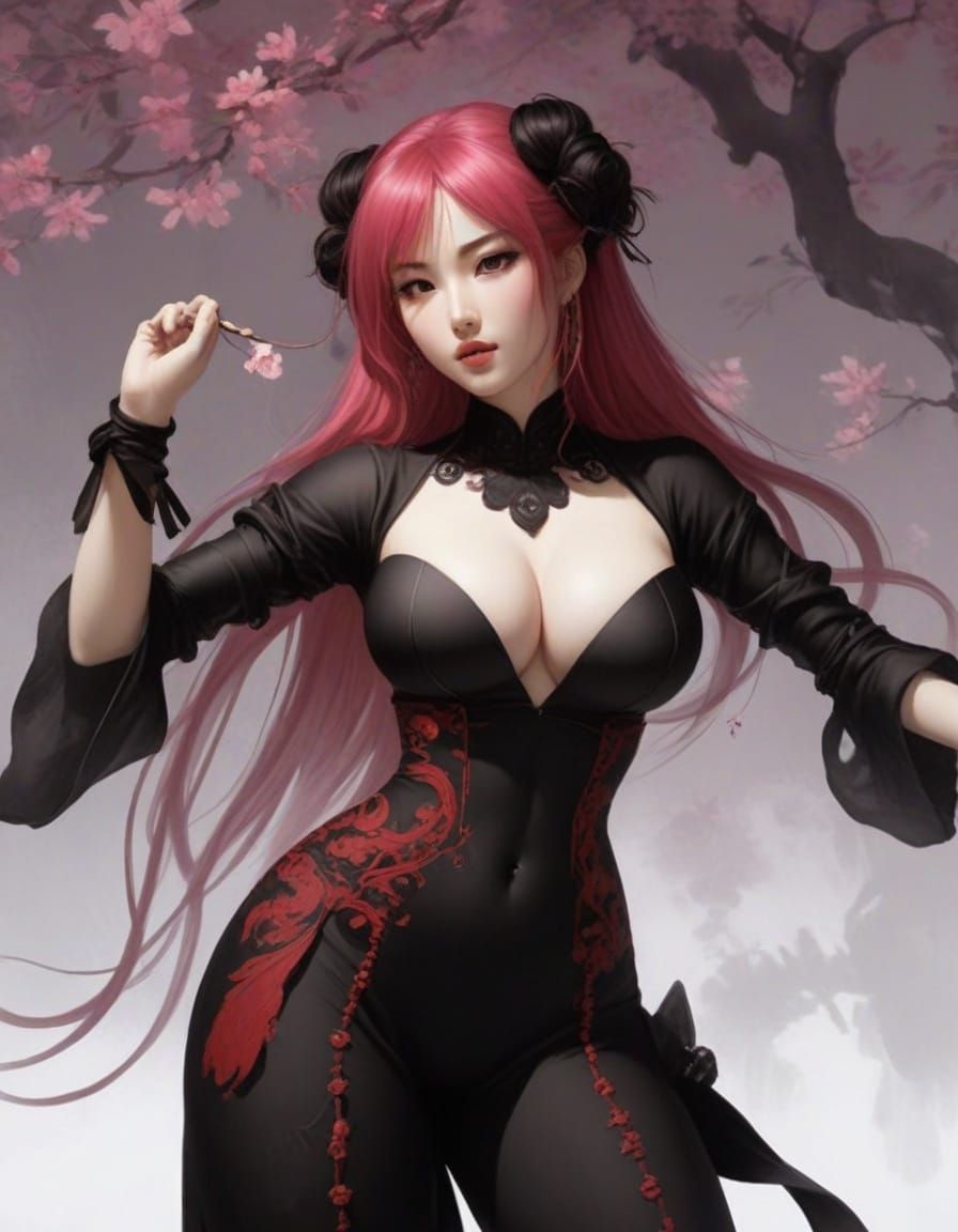 Fantasy Women in Sumi-e Style Painting