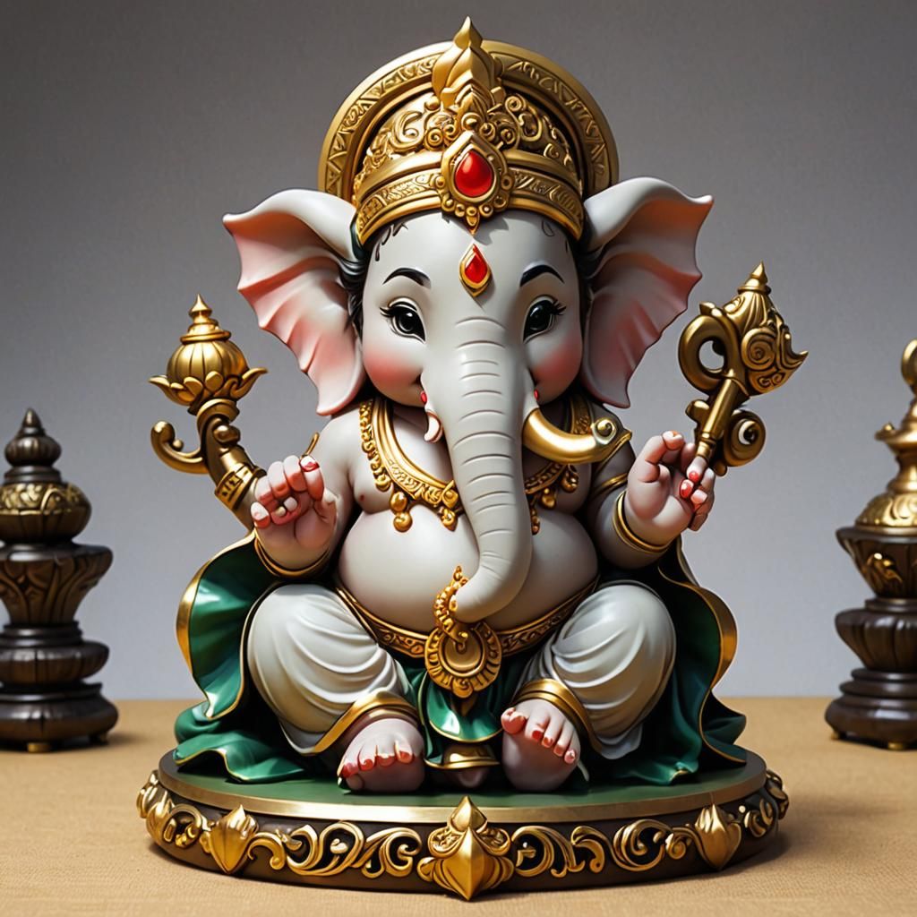 Anime-Style Ganesha Statue, Japanese Manga Art
