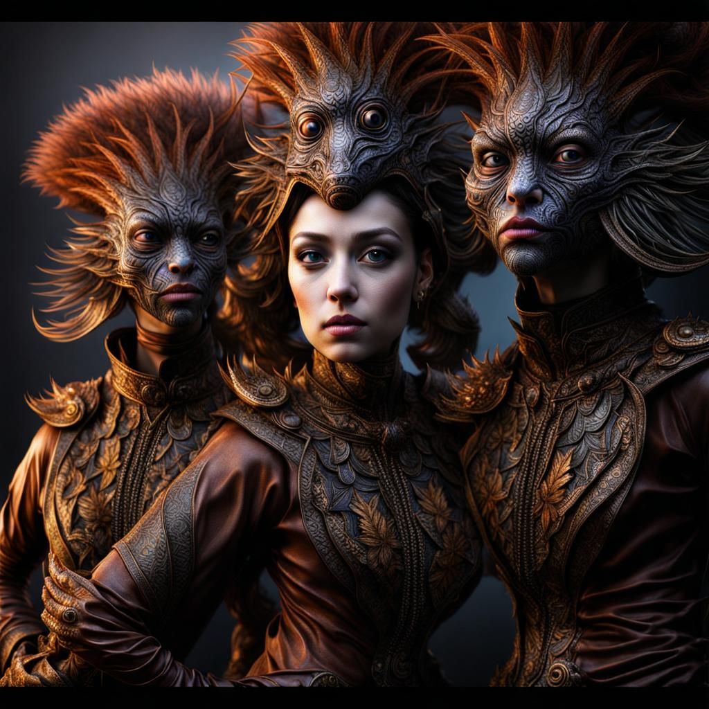 Photorealistic Aliens in Exotic Fashion, Detailed Photograph...