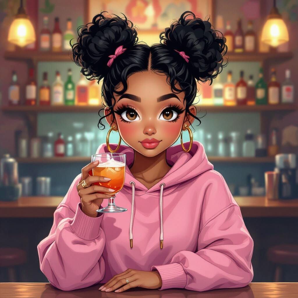 Whimsical Portrait of Young Woman in Anime Style