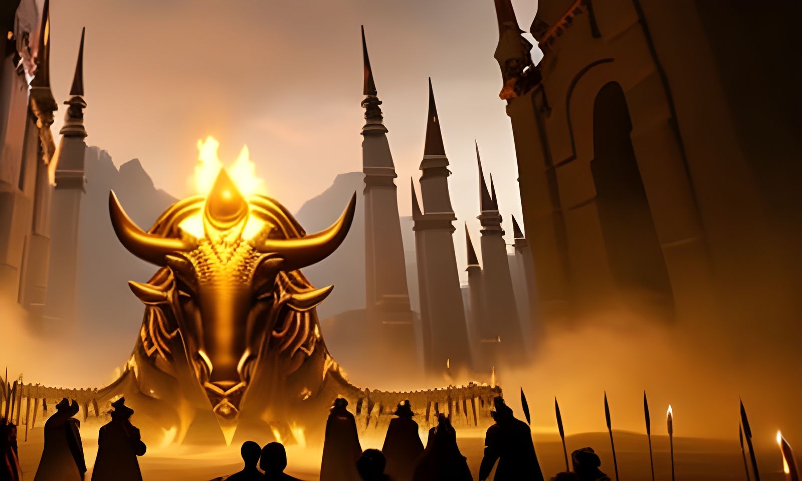 Golden Bull Idol Worship: Dark Fantasy Art