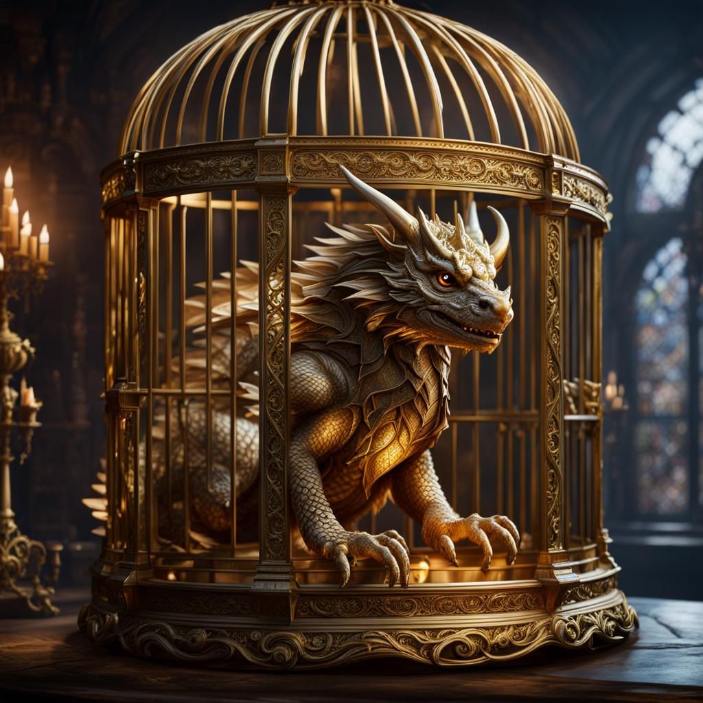 Falkor the Luck Dragon in Ornate Cage