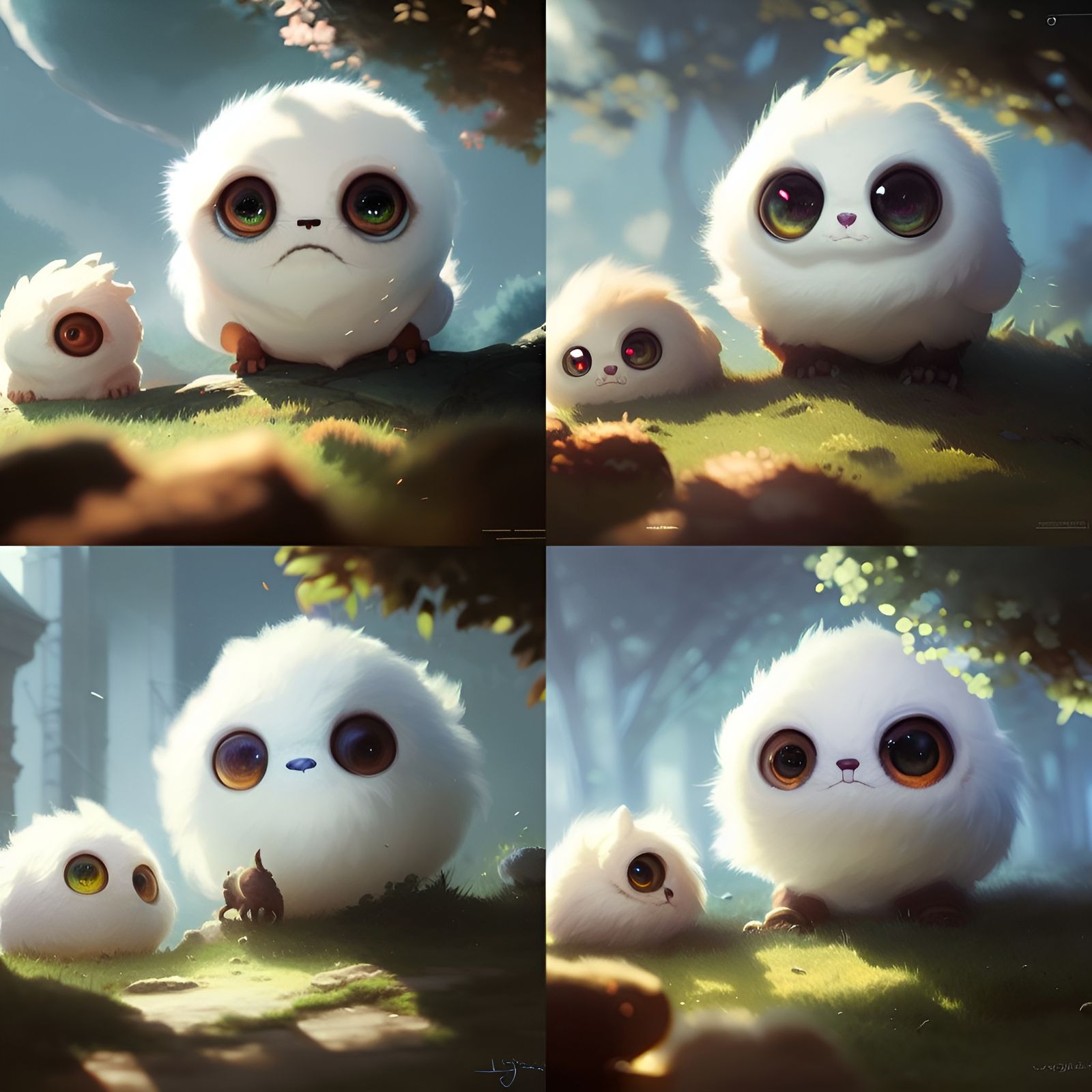 Cute Fluffy Monsters with Big Eyes, Hyperdetailed Art