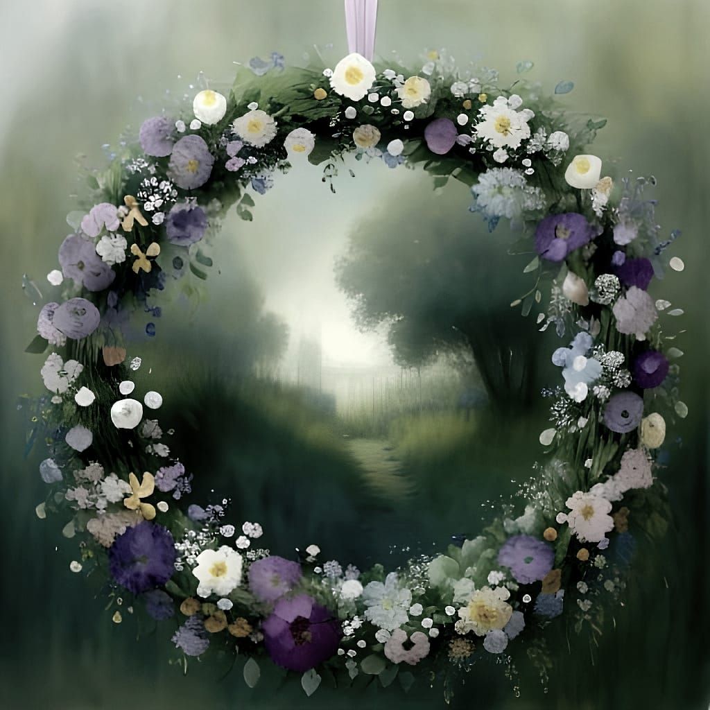 Delicate Watercolor Flowers in a Whimsical Wreath