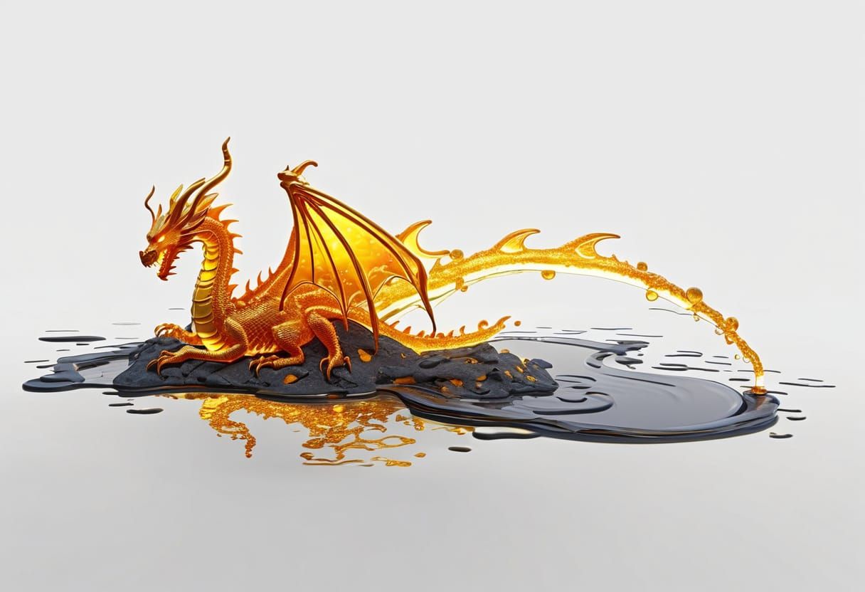 Liquid Dragon Castle Dripping Honey in Digital Art Style