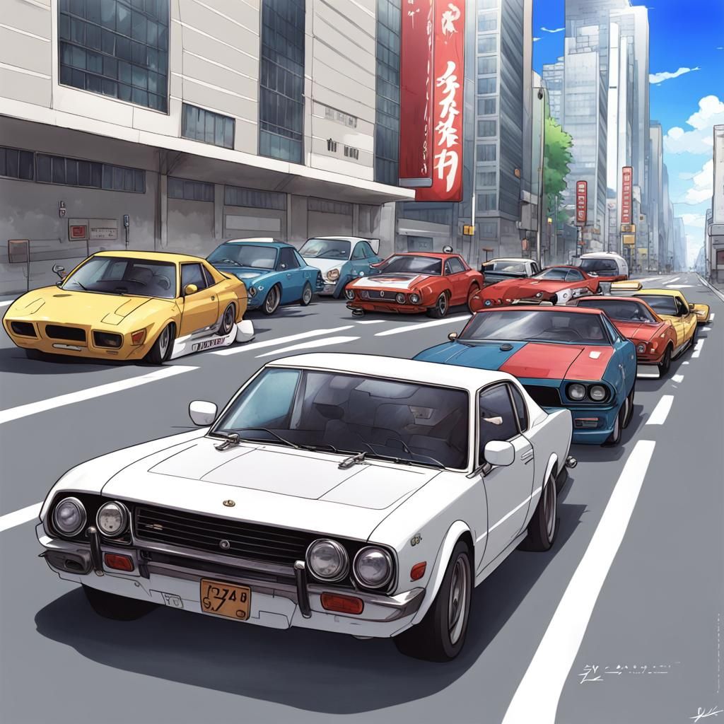 Anime Cars in Japanese Manga Style