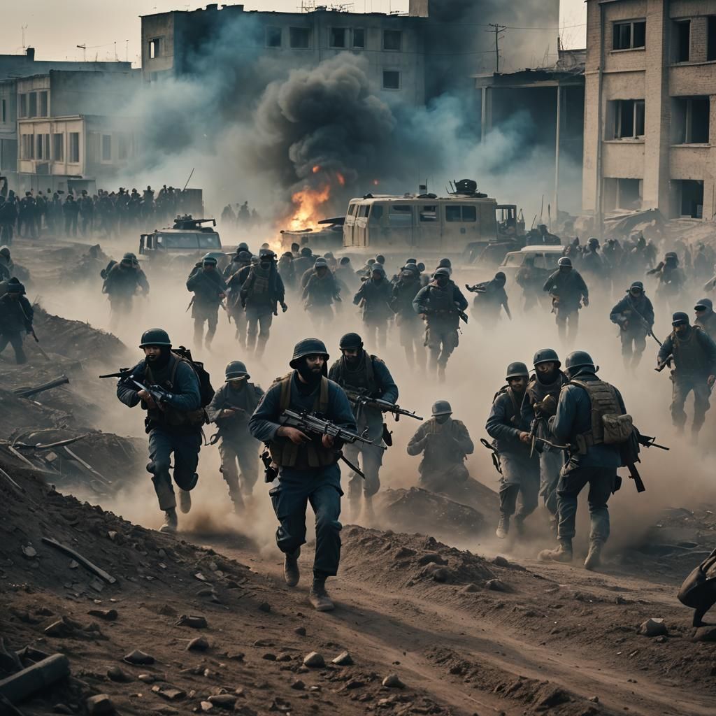 Dramatic Cinematic Image of ISIS Fighters Storming Gomel