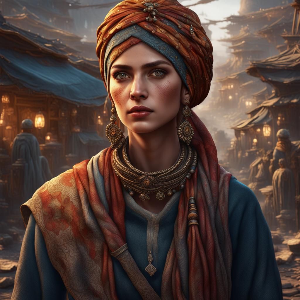 Young Woman with Turban: Detailed Fantasy Art