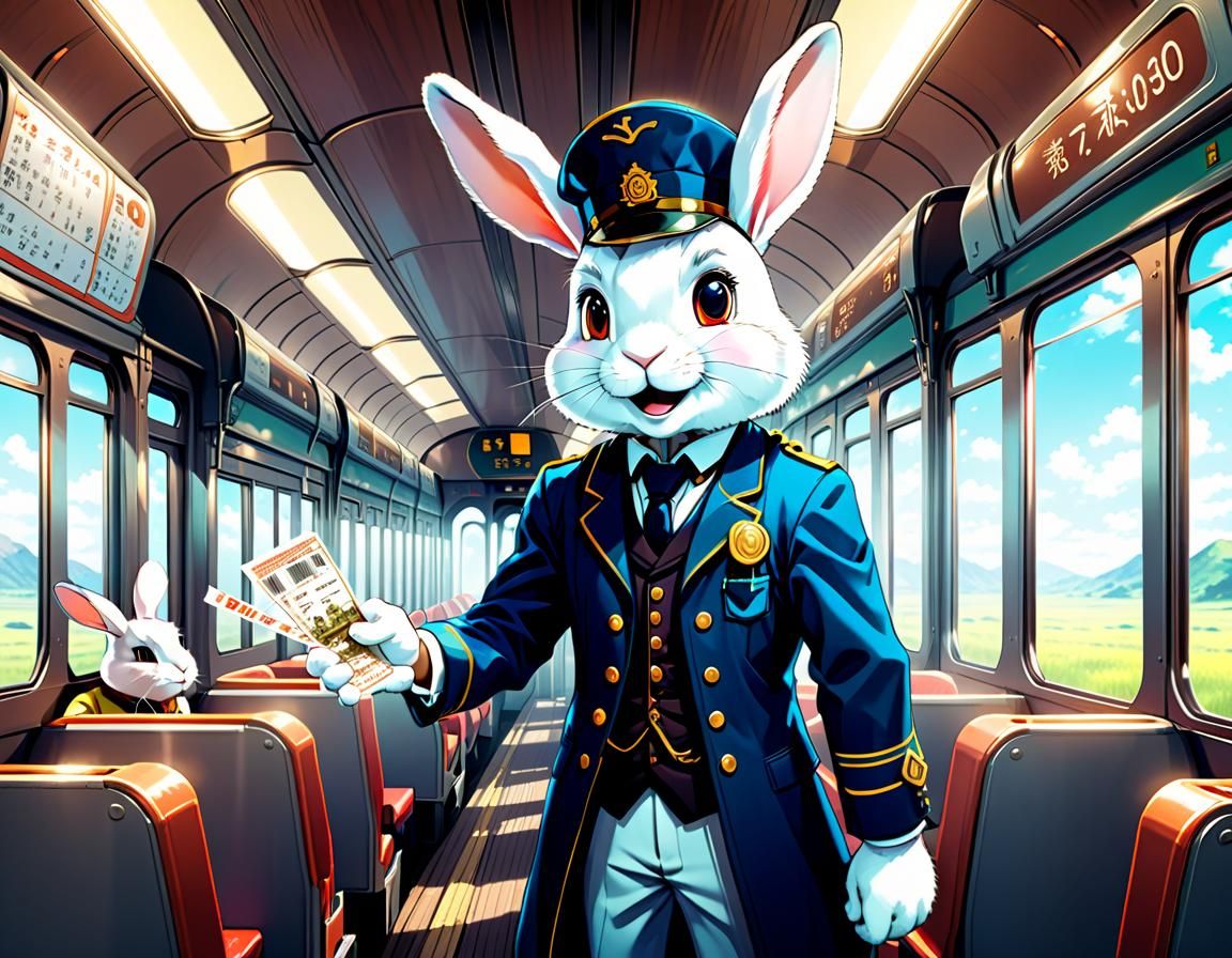 Rabbit Train Conductor in Anime Style