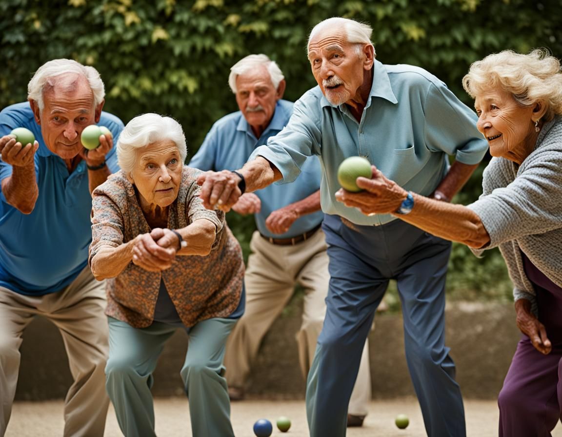 Elderly People Playing Petanque in Summer
