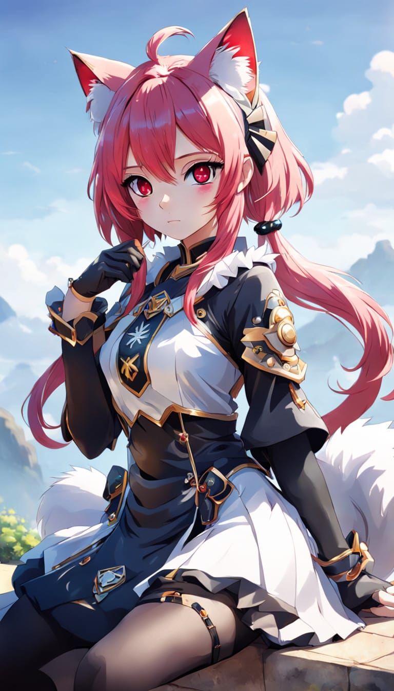 Elegant Anime Girl with Feline Features