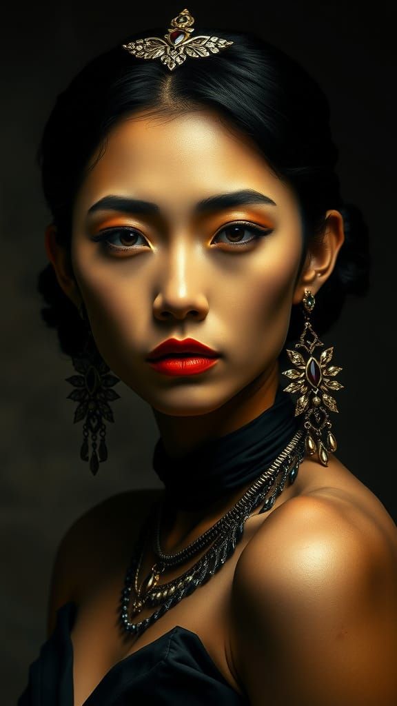Art Nouveau Korean Woman Portrait in Geometric Style