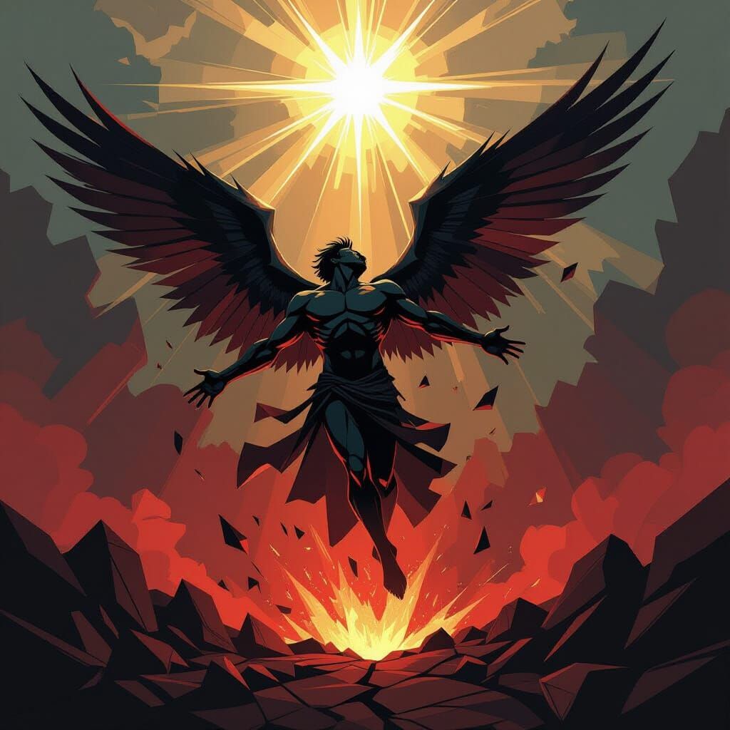 Cubist Lucifer's Descent from Heaven