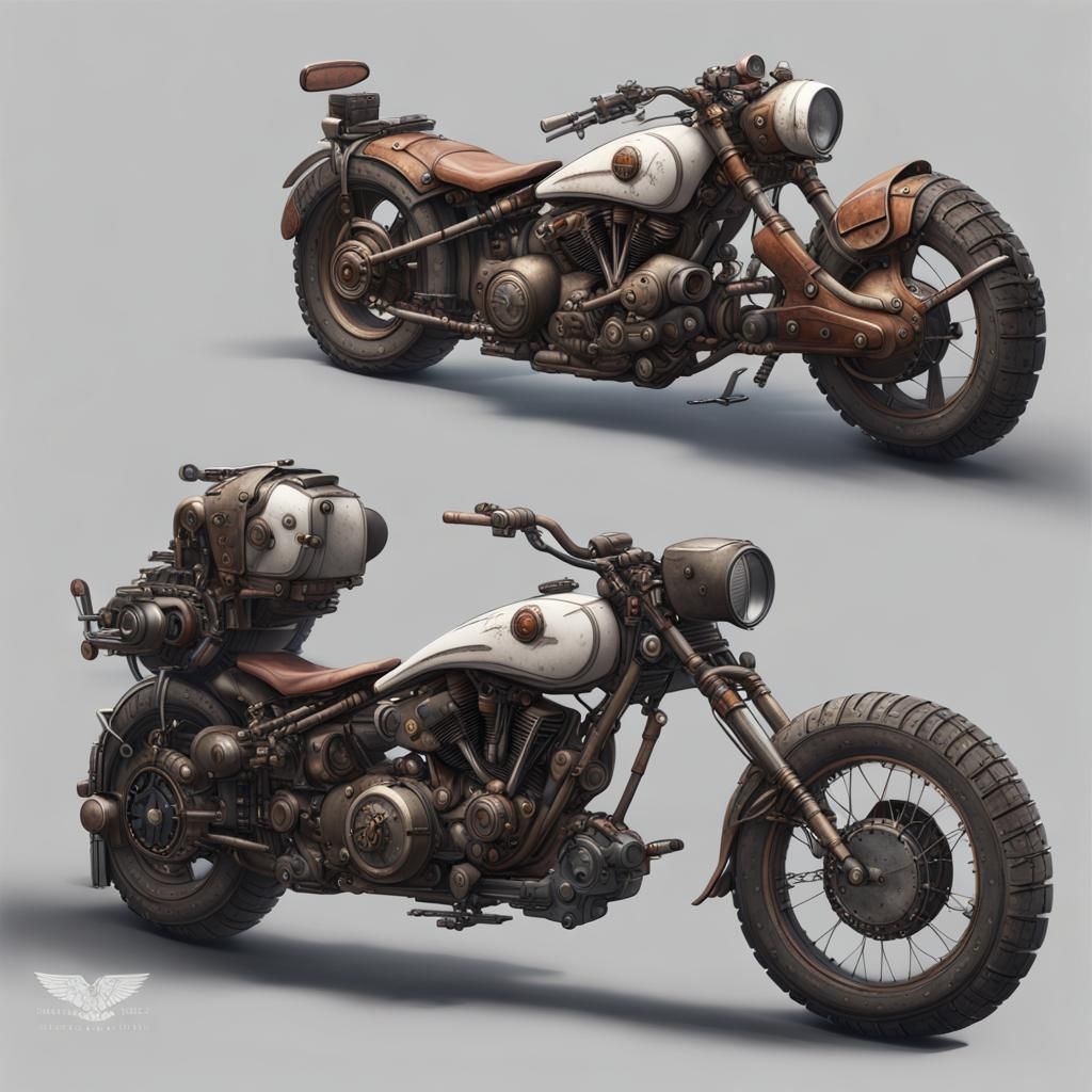 Post-Apocalyptic Dieselpunk Combat Motorcycle Concept Art