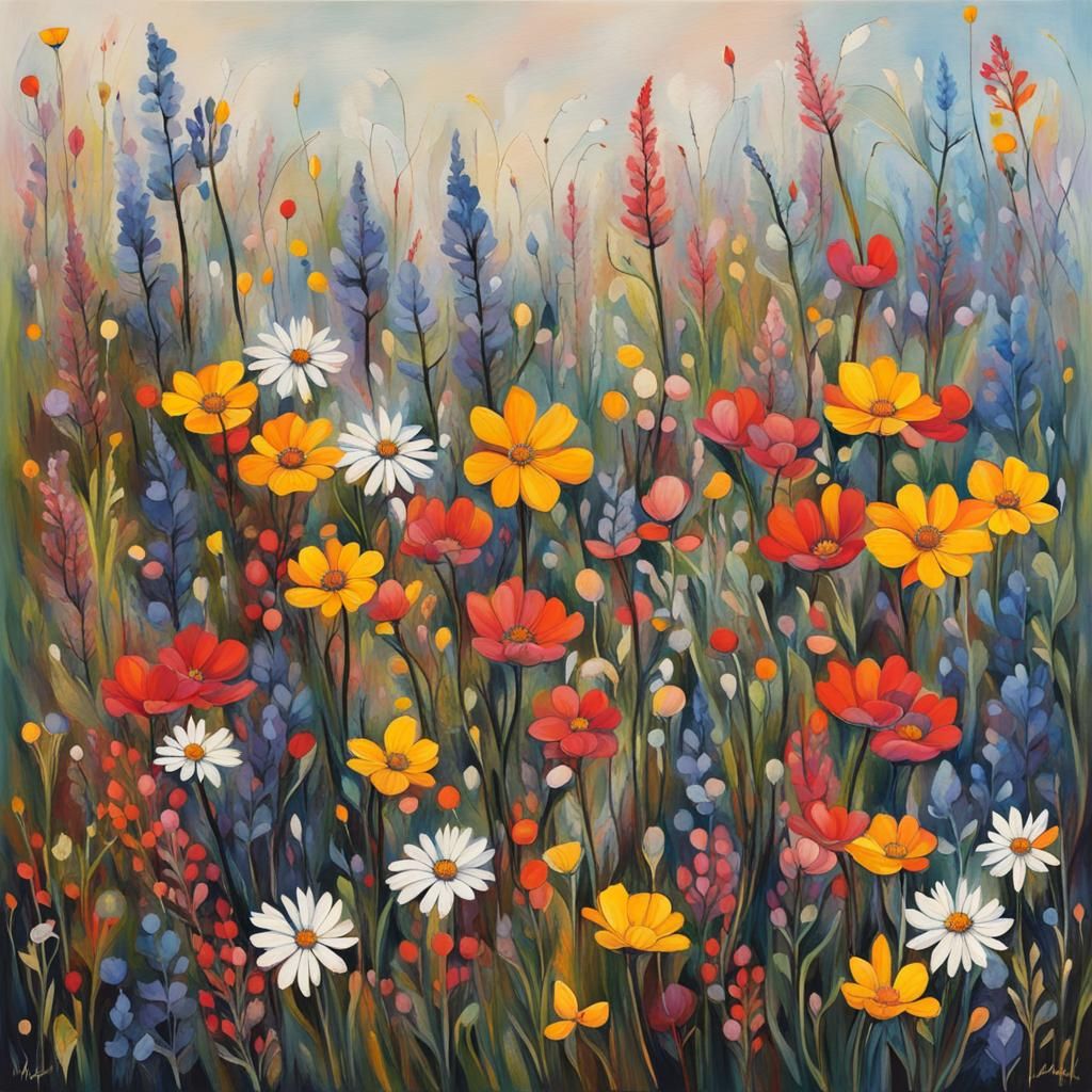 Abstract Wildflower Field in Complementary Colors