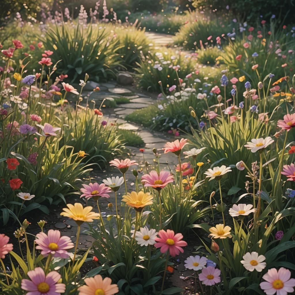 Blooming Flower Garden with Cinematic Lighting