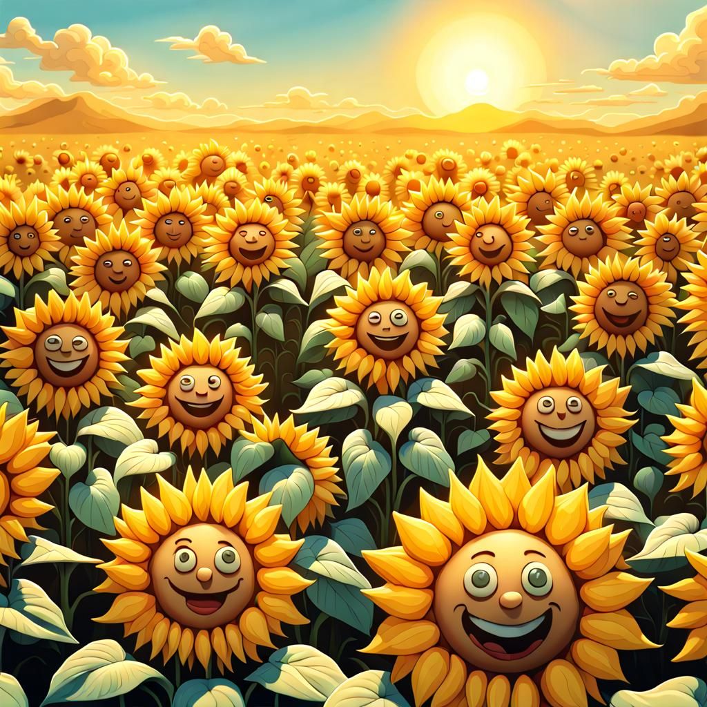 Smiling Sunflowers in a Dreamy Field
