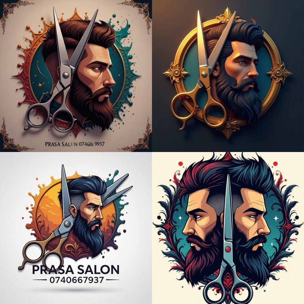 Salon Logo Design: Scissors and Bearded Face