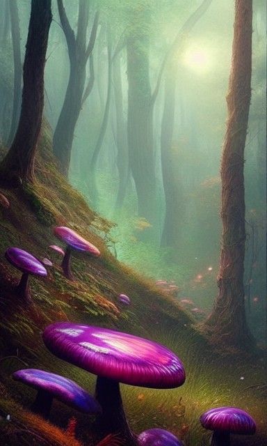 Psychedelic Mushrooms in a Fantastical Forest
